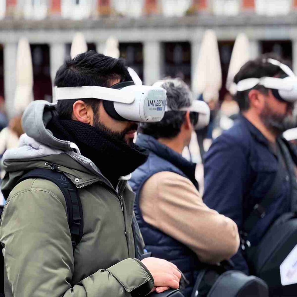 Grupo aprendiendo sobre la historia de Madrid en realidad virtual